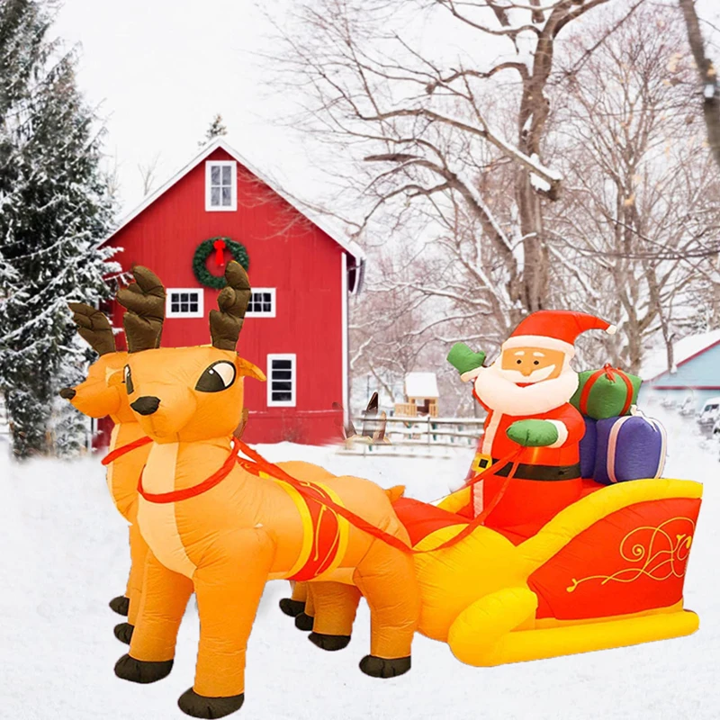 Soplador De aire inflable Para exteriores, decoración navideña grande, Papá Noel, Adornos De trineo