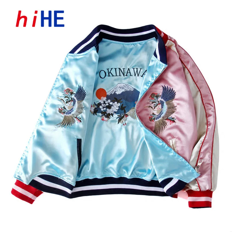 Double Sided Satin Baseball Jacket Women Sukajan Bomber Jacket Female Girls Embroidery Coat 2026 Spring Autumn Pink Z1