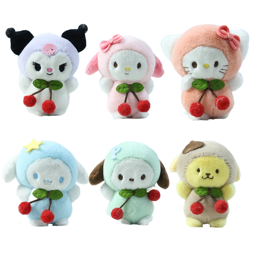 12cm kawaii sanrio hello kitty plush walletins universal hand strap earphone bag zipper pouch girl cat bag for apple 12 pro case New 12cm Cherry Sanrio Cartoon Kawali Kuromi Hello Kitty My Melody Plush Toy Soft Stuffed Dolls Pendant Toy Girl Kids Xmas Gifts