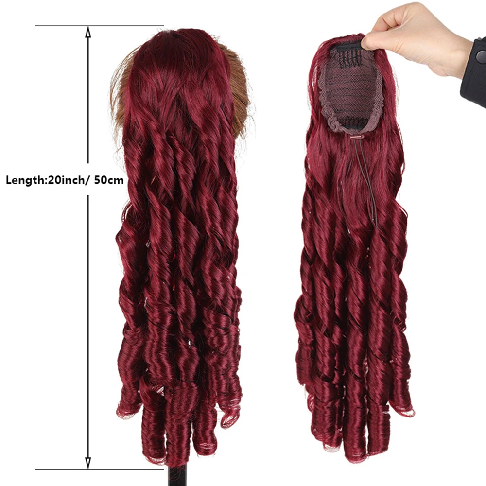 웨이브 헤어 포니테일 붙임머리 가발, 합성 드로스트링 로만 컬 포니테일 헤어피스, 빗 포함, 여성용 링렛 컬 헤어