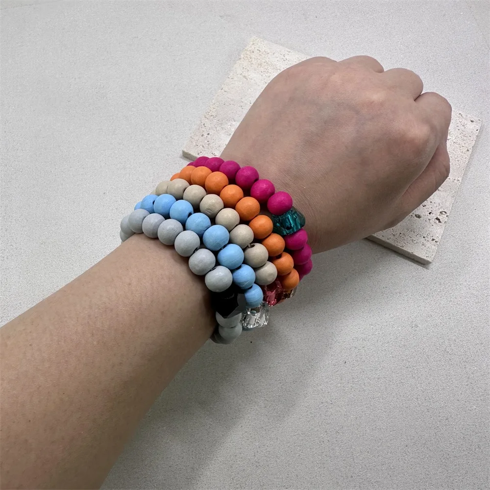 Rubber Plated Beads Elastic Bracelet With Tassel For Woman Summer