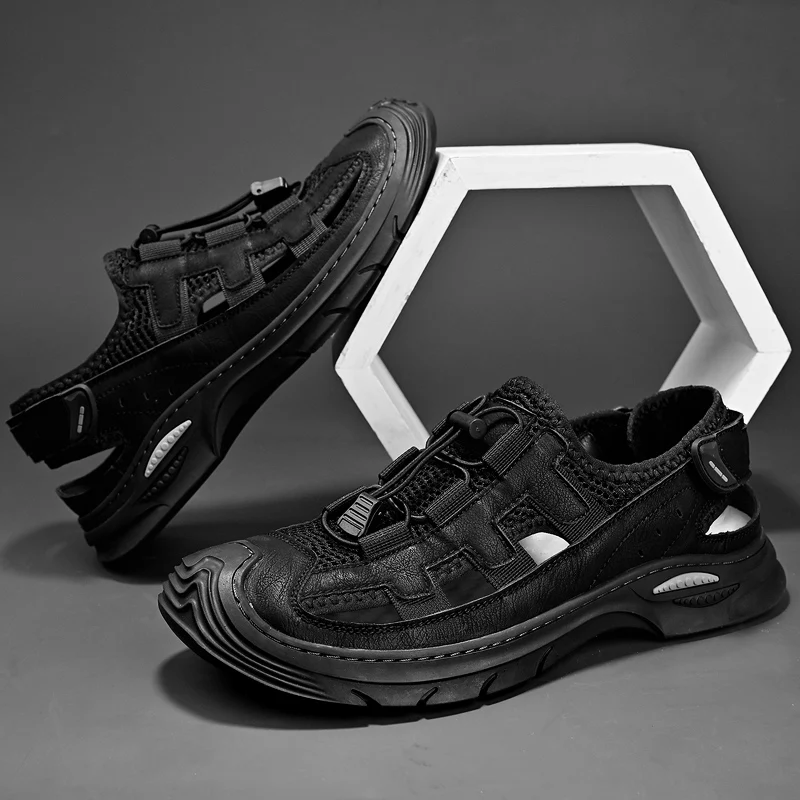 

Summer Men Sandals Genuine Leather Mens Casual Shoes Outdoor Men Leather Sandals for Men Beach Shoes Roman mens Shoes