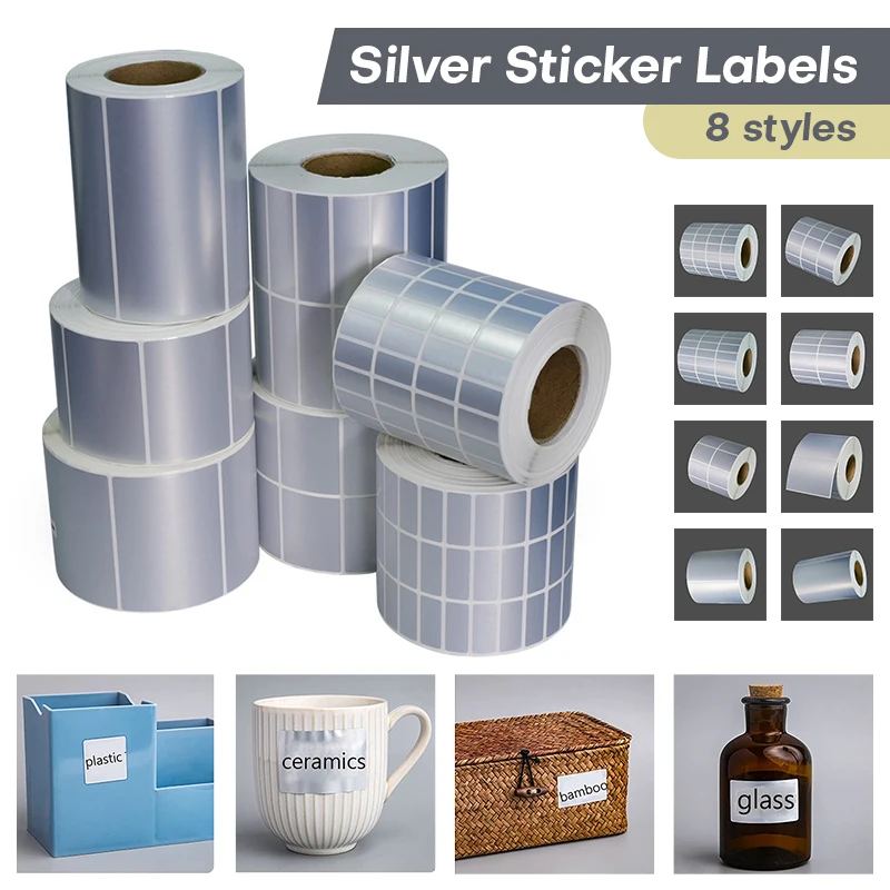1/2/3Rows Matte Silver Sticker Blank Pet Labels for Thermal Transfer Printer Barcode Sealing Stickers Bottle Pencil Sticker