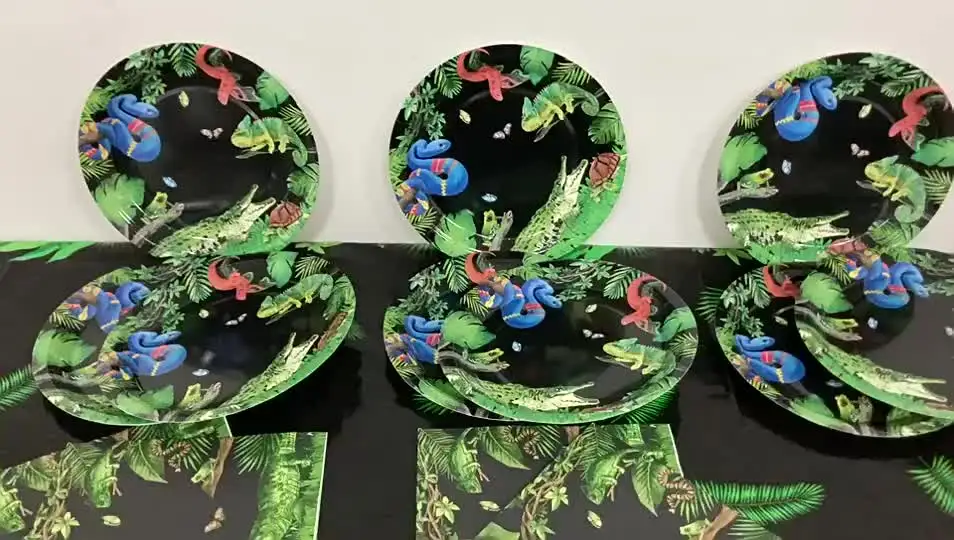 115 stuks reptielenfeestdecoraties - inclusief reptielenborden, servetten, kopjes, verjaardagsbanner, taarttopper voor jungle, safari, hagedis