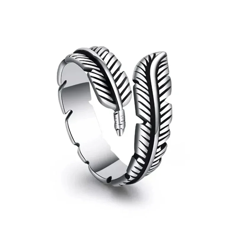 

CAOSHI Punk Style Opening Ring for Women Delicate Feather Shape Design Jewelry for Party Vintage Accessories for Anniversary