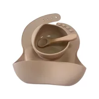 Soft Silicone Baby Feeding Bowl Bibs/Bowl/Spoon Dinnerware Baby Dining Bowl Silicone 3Pcs Set Kids Feeding Bowls Infant