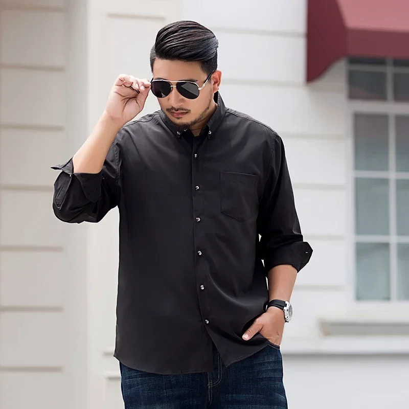 

Fashion Loose Slim Fit Men Casual Shirt Plus Size Multicolor Long Sleeve Top Spring Black Social Male Shirt Boy 6xl 7xl 8xl