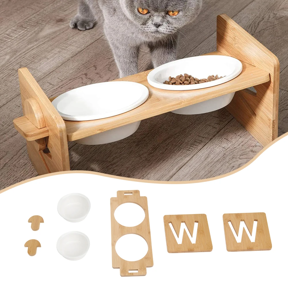 Tieker Bamboo Base Pet Feeder Ceramic Pet Bowl for Small Pets Elevated Feeding Bowl Cat and Dog Supplies: 3 - 5 Days Free Delivery Only UK