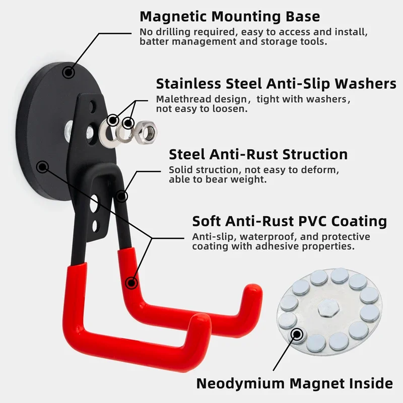 Strong Magnet Garage Hook Nail Free Installation High Load-Bearing Anti Slip Waterproof Suitable for Gardening Tools 43mm magnetic hooks