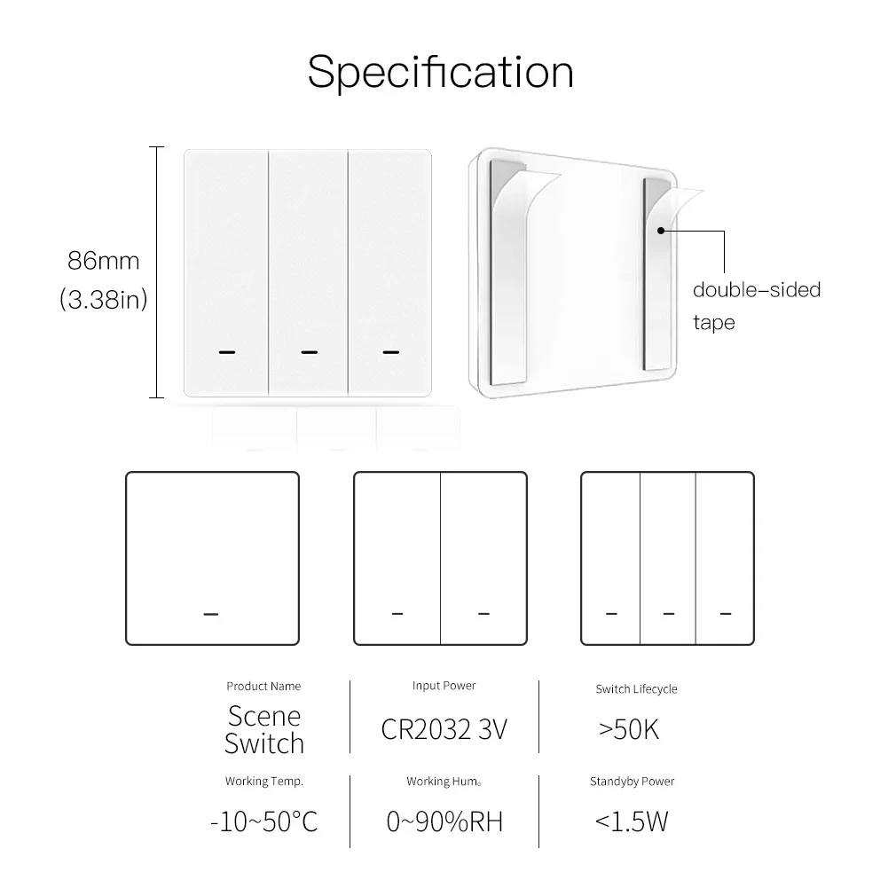 Moes Scene Switch Push Button Battery Powered Transmitter Smart Home Assistant App Automation 1/2/3 Gang Tuya ZigBee