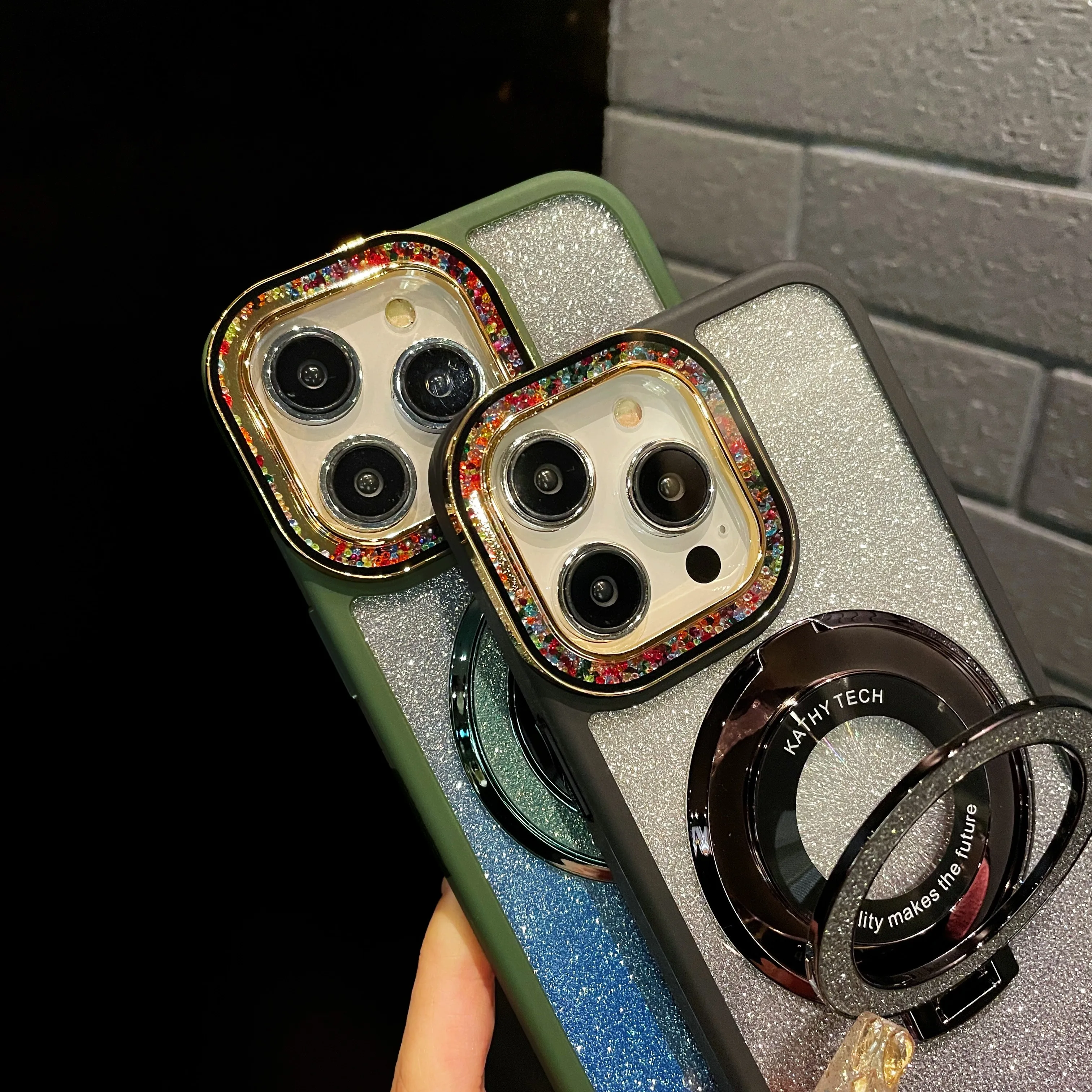 

Magnetic Adsorption Bracket Color Glitter Phone Case Suitable For iPhone 11 12 13 14 15 Pro Max 14 15 Plus Anti Drop Phone Cover