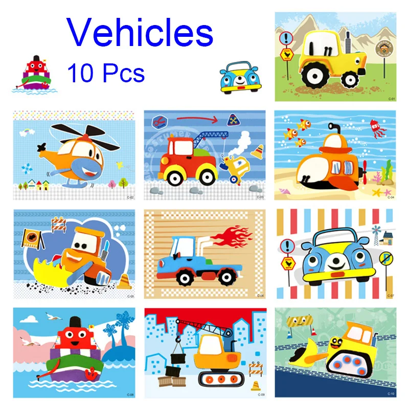 10 Pcs/Set 3D EVA Foam Sticker Cartoon Ocean Animal Vehicles Dinosaur Series Handmade DIY Art Craft Puzzles Educational Toys eva foam sticker toys craft toys puzzle toys