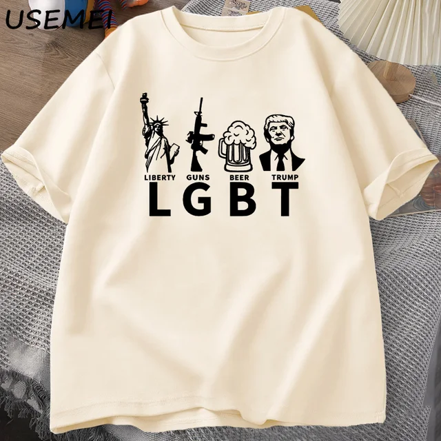 "LGBT Liberty Beer Trump T-shirt Keep America Great MAGA Tshirts Casual Cotton Short Sleeve Graphic Tees Harajuku Streetwear Top 3