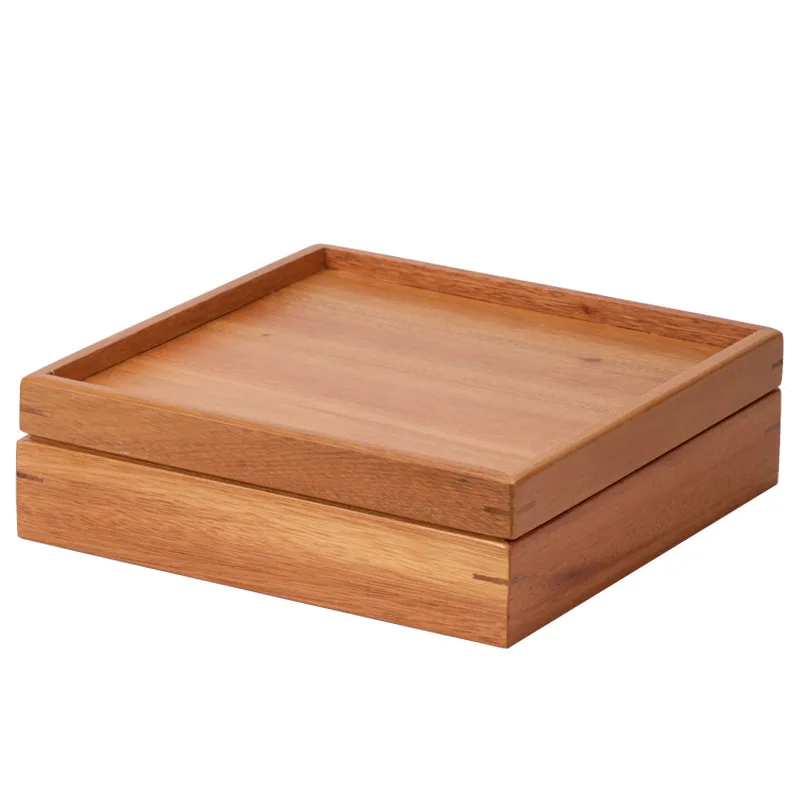 Chinese Bamboo Square Food Tray Solid Wood Tea Set Tray Home Breakfast Cake Flower Pot Bonsai Gardening Holder Tea Tray