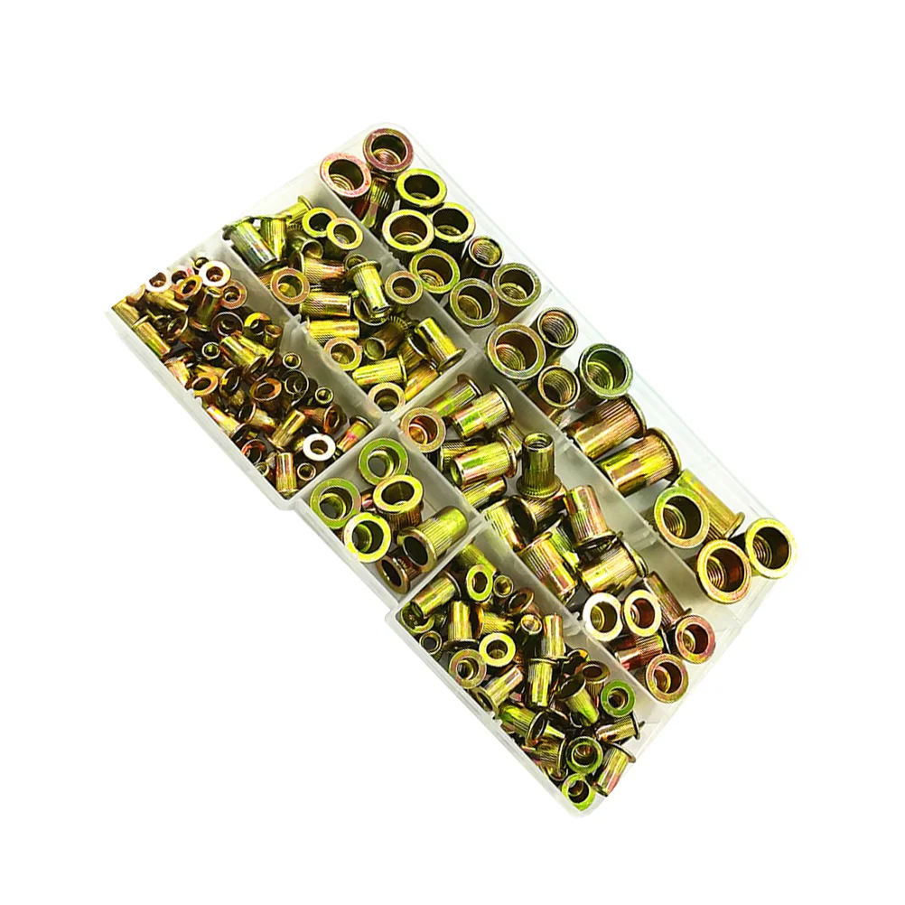 

190Pcs Assorted Rivet Nuts Carbon Steel Nuts Utility Screws Nuts Flat Head Nuts Kit Repairing Accessory for Home Shop