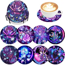 Set of 8 DIY Diamond Art Coasters with Holder - Flower Design (BD203)