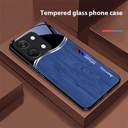 Advanced Wood Grain Tempered Glass Phone Case - Black, Hard Shell Design for OnePlus 10T 5G (BLH-BLH24092825)