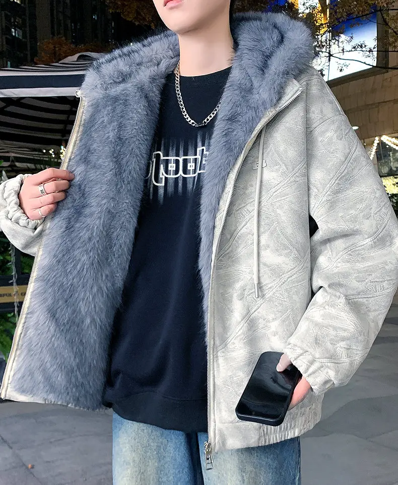 Hochwertige Fleece- und verdickte Kapuzenjacken für den Winter, warme Top-Mäntel für Herren, Jugend-Outwear, winddichte, samtgepolsterte Parkas-Kleidung – Detail 13