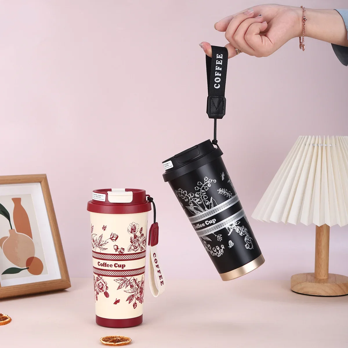 5D Printing Flower Stainless Steel Thermos Mug Portable Dual-Drink Coffee Mug Car Large-Capacity Straw Water Gift Cup 500ml - Image 2