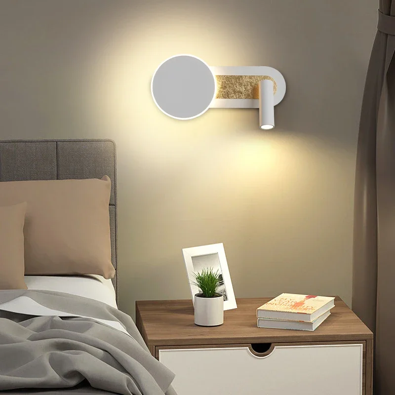 

Bedroom Wall Light Backlight 350 Degree Rotation Adjustable Wall Lamp Bedroom Bedside Study Reading Sconce Lamp with Switch