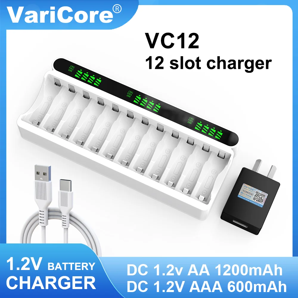 VariCore VC12 1.2V 12-Slot Rechargeable Battery Charger for Ni-MH AA AAA Nickel Hydrogen Batteries