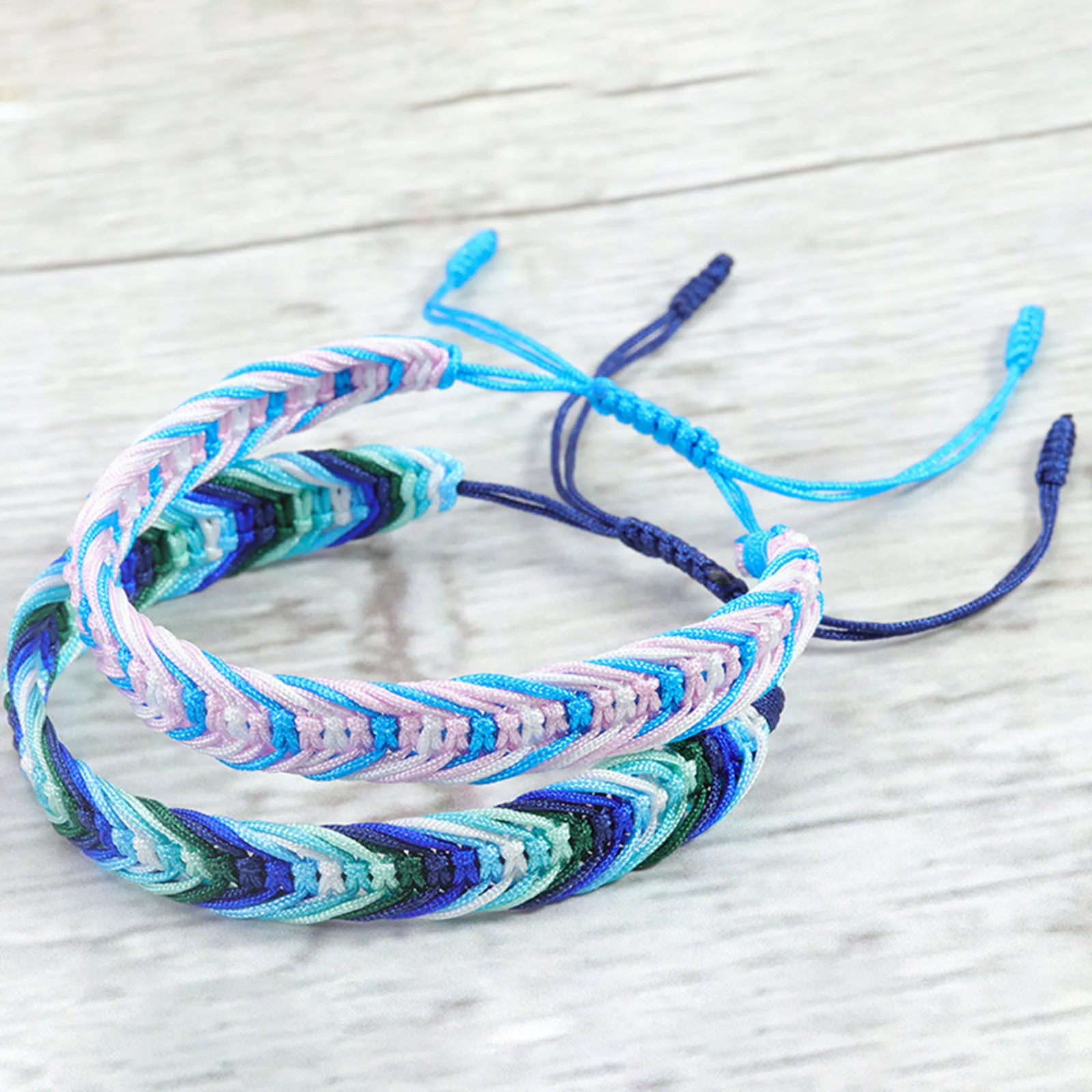 Polyester Boho Bohemia Waved String Braided Friendship Bracelets Ethnic Multicolor Weave Textured Adjustable 15cm-27cm long, 1PC 4