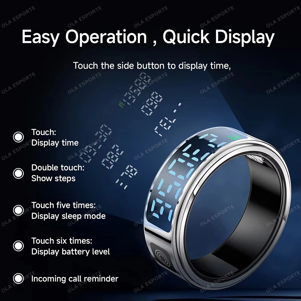 2025 New Smart Ring with Display Screen and Touch, Men Women, Heart Rate Health Monitor, 5ATM Waterproof Sports Smartring Sr08 2
