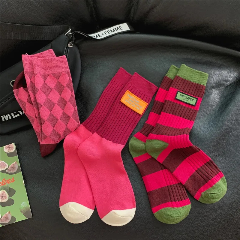 Frauen Frühling Antumn Baumwolle Farbe Lange Socken Mid-rohr Strümpfe Nette Rose Rot Haufen Haufen Socken Süße Stil für Mädchen Geschenk Kawaii – Detail 7