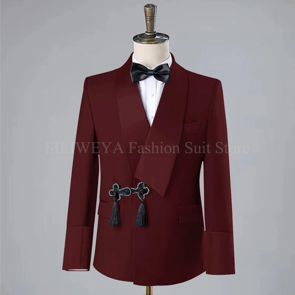 Disc Screw Thread Men Suit Wedding Tassel Shawl Lapel One Buttons Groom Tuxedo Slim Fit Suits 2 Piece(Blazer Pant) mens suit