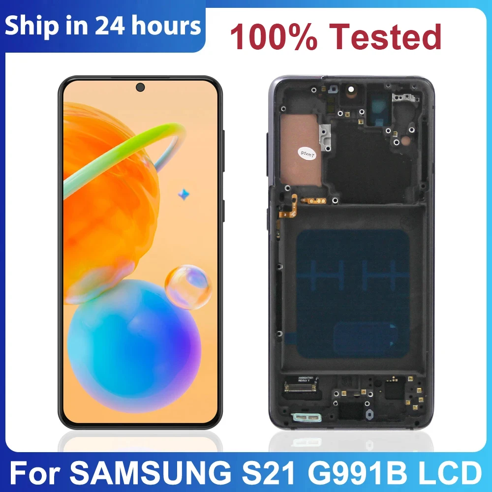 

100% AMOLED для Samsung Galaxy S21 ЖК-дисплей с рамкой сенсорный экран дигитайзер Замена для Samsung S21 5G дисплей