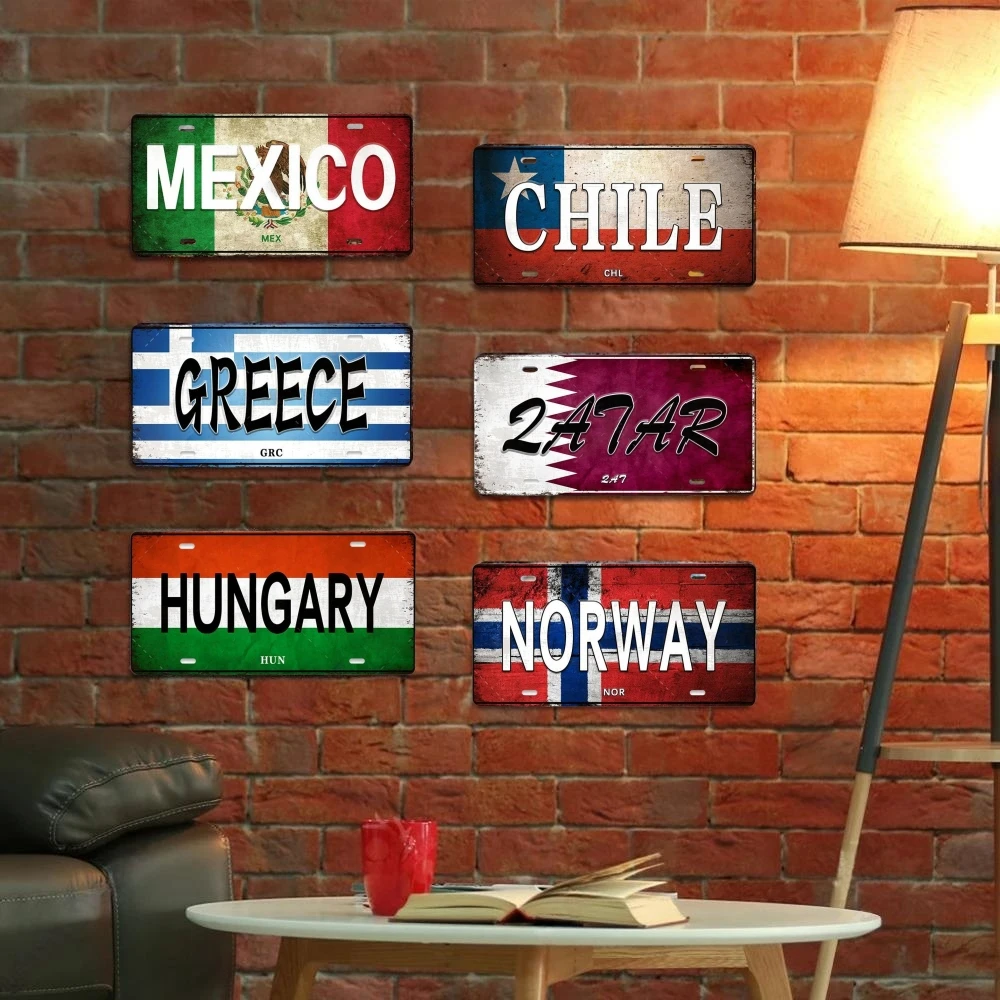 Vintage Tourism Country Poster Metal Sign - Retro License Plate Style Wall Art