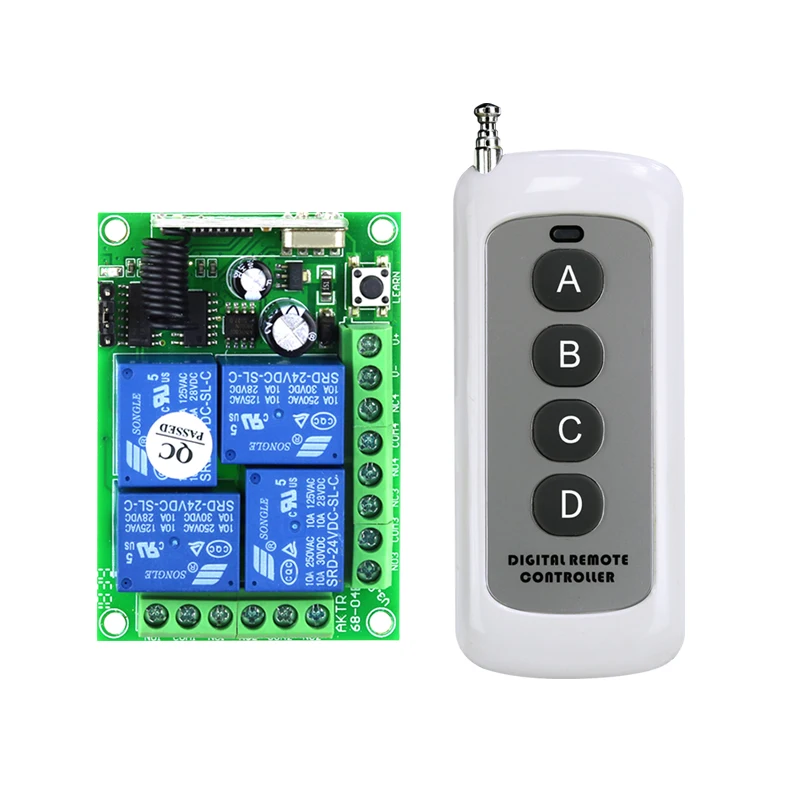 

DC 12V 10A 4CH Remote Control Switches Receiver Transmitters Electric door/motorcycle/light 433mhz