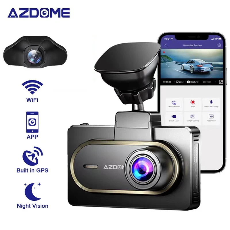AZDOME-M27 자동차 DVR 2K 해상도 대시캠, 풀 hd 1440 + 1080P 내장 GPS 와이파이 3 인치 IPS 스크린 자동차 레코더 24 시간 주차 모니터 