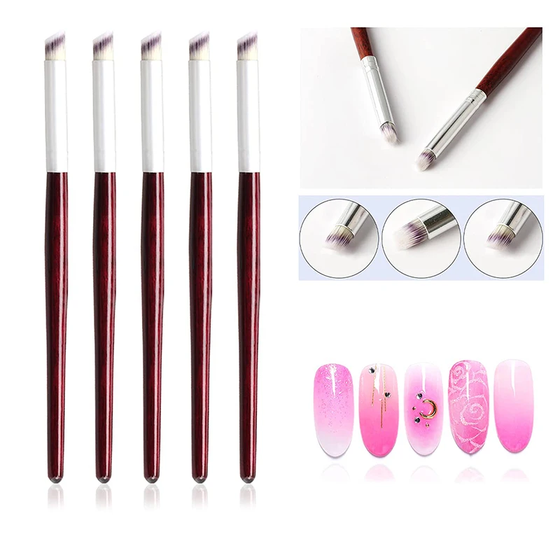 

5pcs Gradient Nail Brushes Set with Red Wooden Handle Premium Soft Synthetic Hair Nail Drawing Brush UV Gel Design Painting