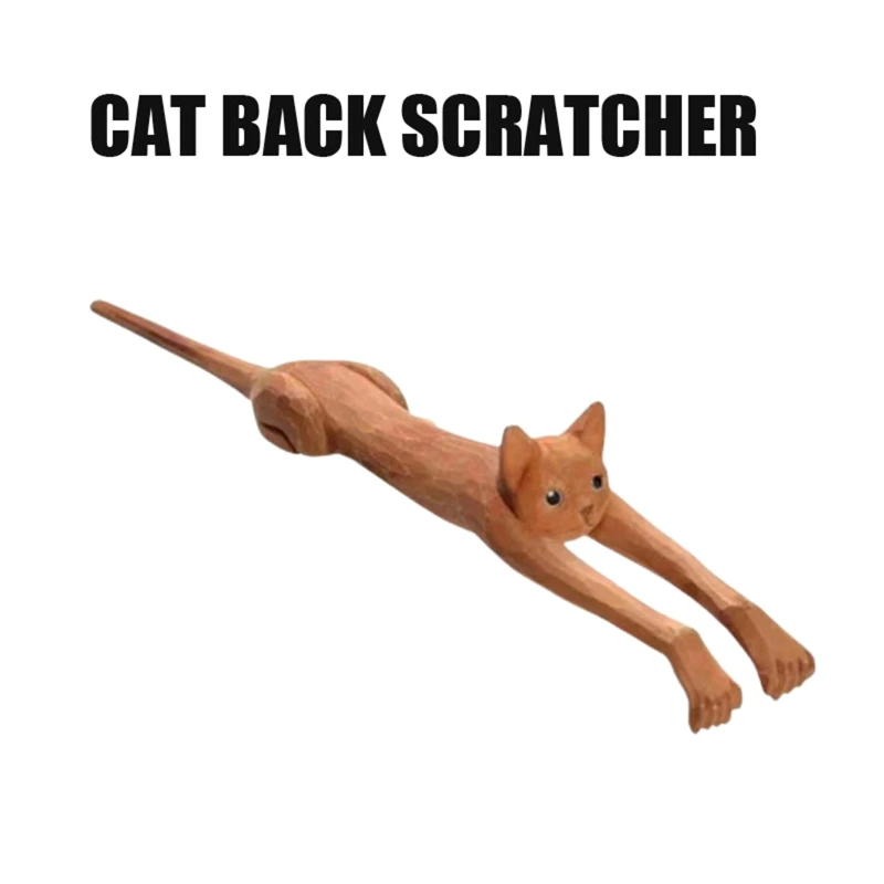 CatshapedBackScratcherwithLongHandleWoodenBackMassageToolFun