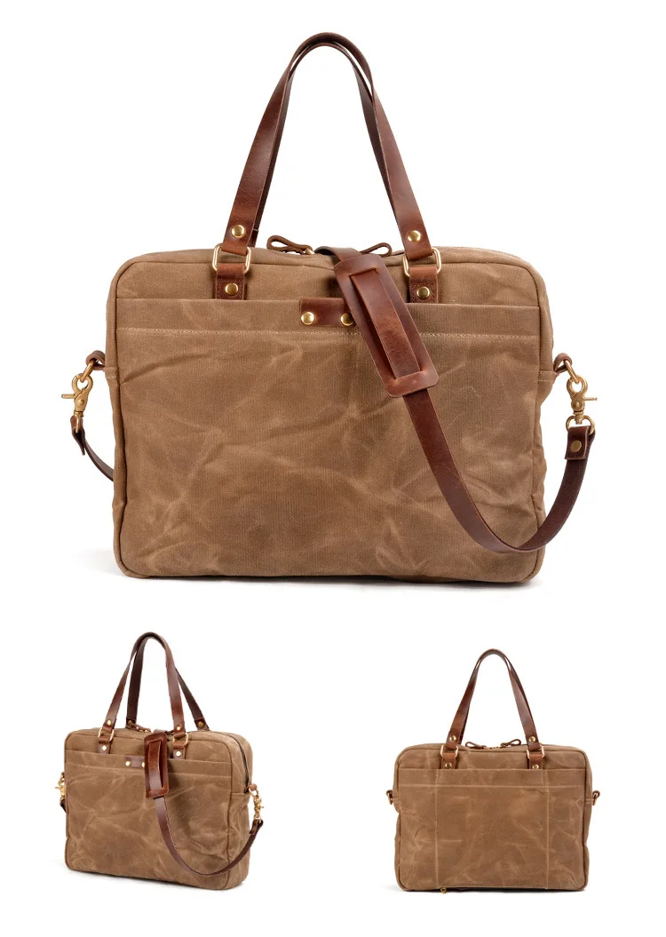 Grey Mens & Womens Canvas Leather Briefcase Bag