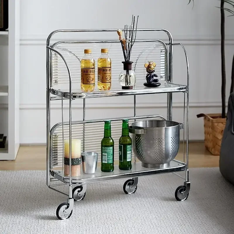Luxury Transparent Glass Dining Cart Home Kitchen Bar Drink Cart Kitchen Storage Cart Foldable Side Table Living Room Mobile