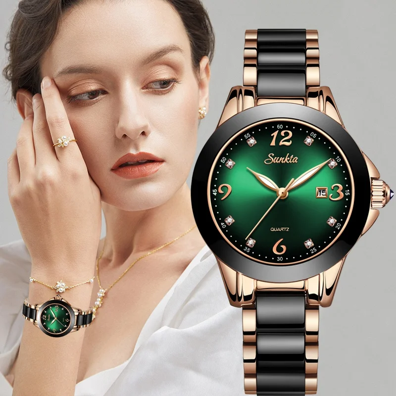 LIGE Clock Women Watches Fashion Diamond Dial Ceramic Quartz Watch Top Brand Luxury Waterproof Ladies Wristwatch Girlfriend Gift