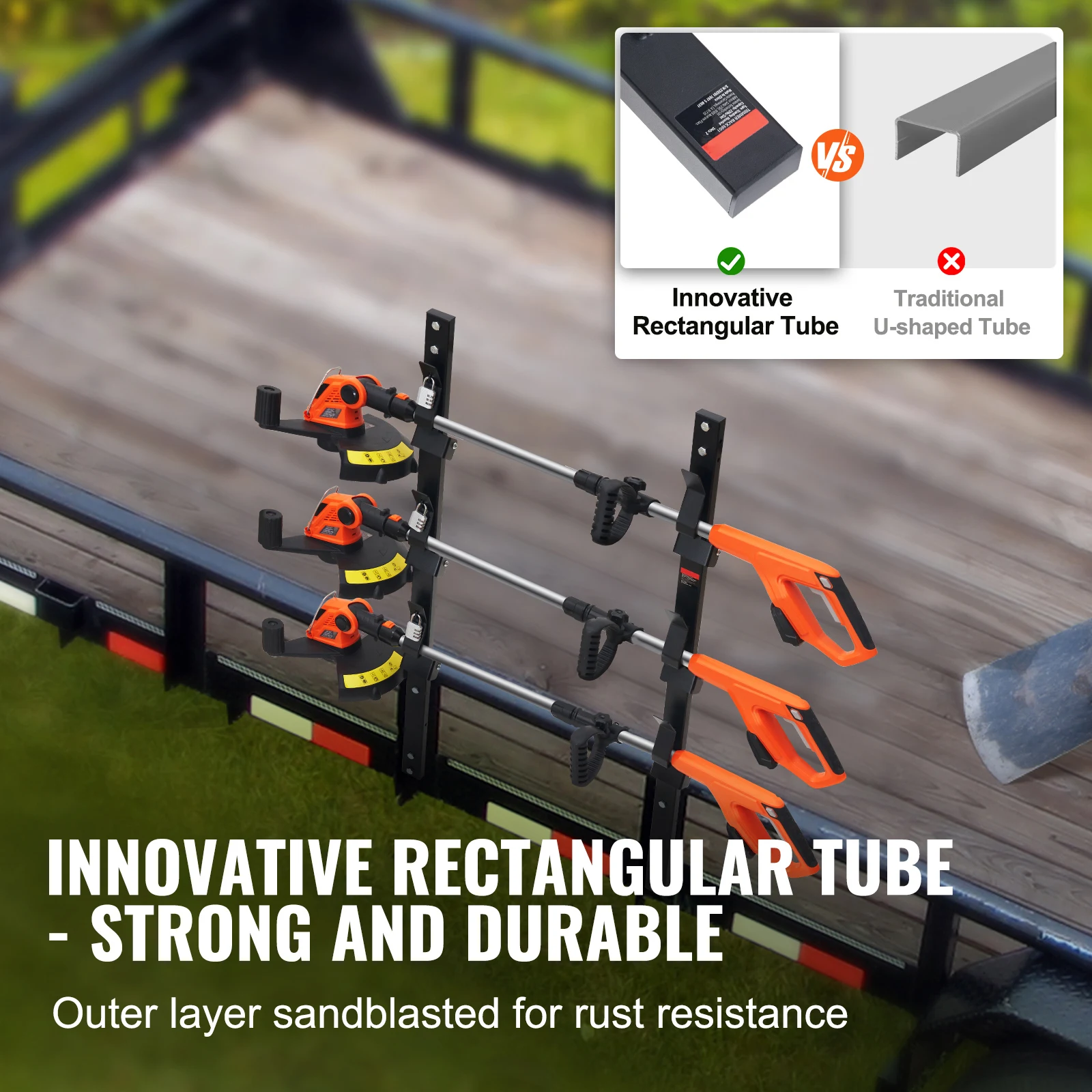 Wall Mounted Trimmer Rack with Lock for Garden Tools