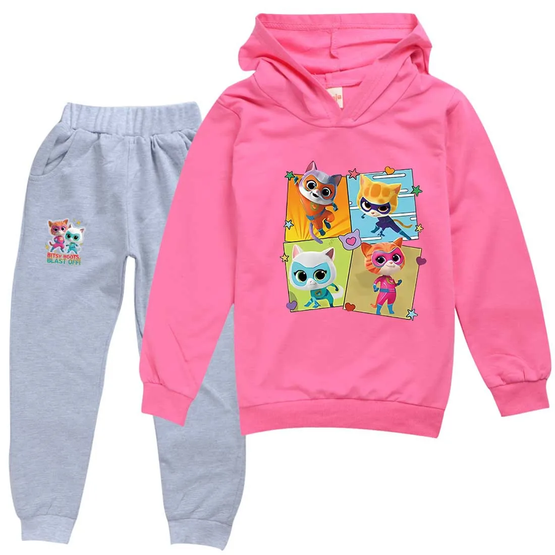 2024 newest Műkődés superkitties kapucnis gyerekeknek stv sleve sweatshirts Ingó- nadrágot 2db sets fiúknak Lezser ruhák Kisded lányok sportsuit