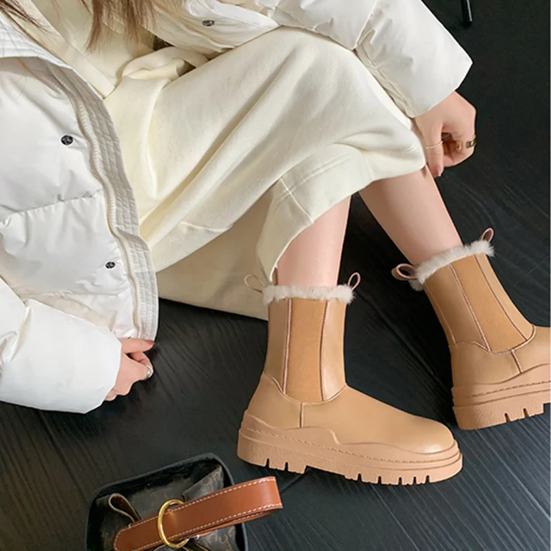 2024 New Autumn and Winter Chelsea Boots Women's Ankle Boots Lined with Plush Warm Waterproof Thick-soled Snow Boots Plus Size