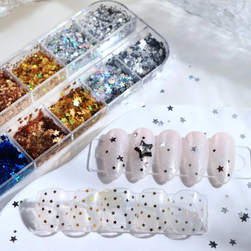 미니 스파클링 하트 펜타그램 네일 아트 글리터 귀여운 DIY 매니큐어 장식 살..