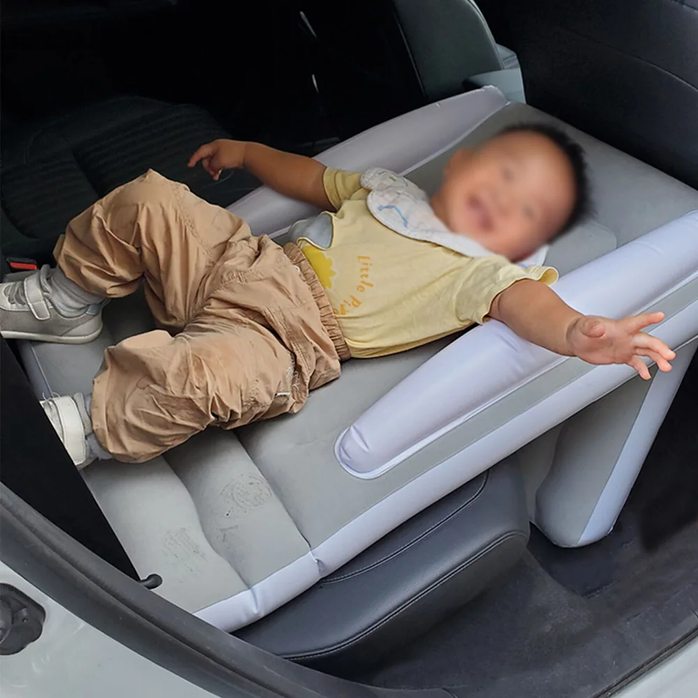 Infant Inflatable Mattress Kids Car Rear Car Mat Foldable Airplane Mattress Outdoor Travel Thickened Flocking Air Mattress - Image 4