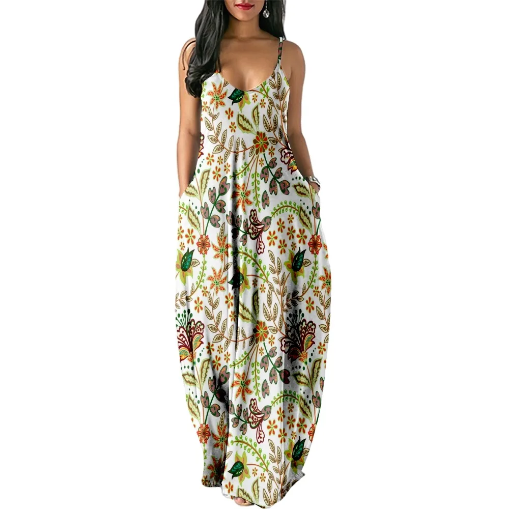 

2022 женское Повседневное платье с коротким рукавом и цветочным принтом пейсли, Свободное длинное пляжное платье с двойным карманом для курорта, женское платье