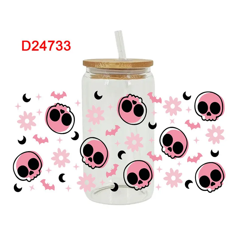UV DTF Transfer Sticker Halloween Cat Ghost For The 16oz Libbey Glasses Wraps Bottles Cup DIY Waterproof Decals D23518