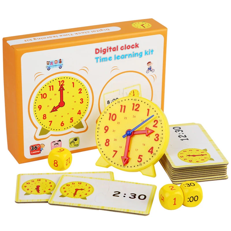 Wooden Clock Dice Montessori Math Toys Time Activity Set Time Matching Puzzle Preschool Tactile