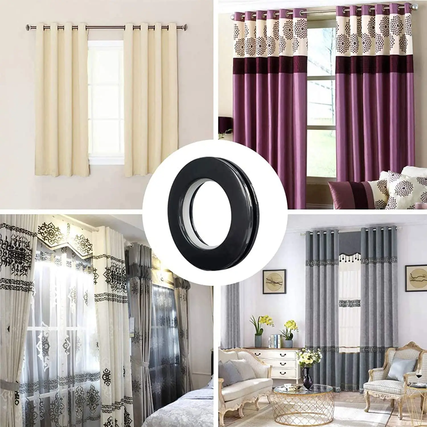 Black Plastic Curtain Grommets Inner Diameter 40mm Silencer Sliding Low Noise Curtain Rings Window Hanging 30 Pack curtain grommets
