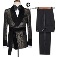 Cenne Des Graoom 2023 New Men's Suit Paisley Tuxedo For Wedding Double Breasted Shawl Velvet Lapel Jacket 2 Pieces With Belt 1
