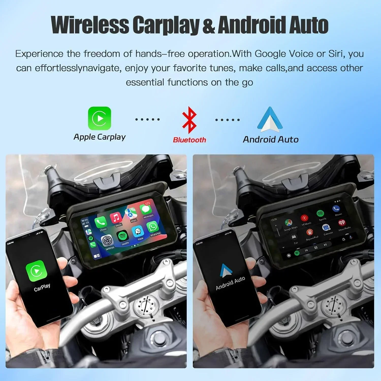 5 Inch Portable Mortorcycle Carplay Screen Wireless Carplay Android Auto GPS Navigation 1080P Dual Camera Video Recorder DVR