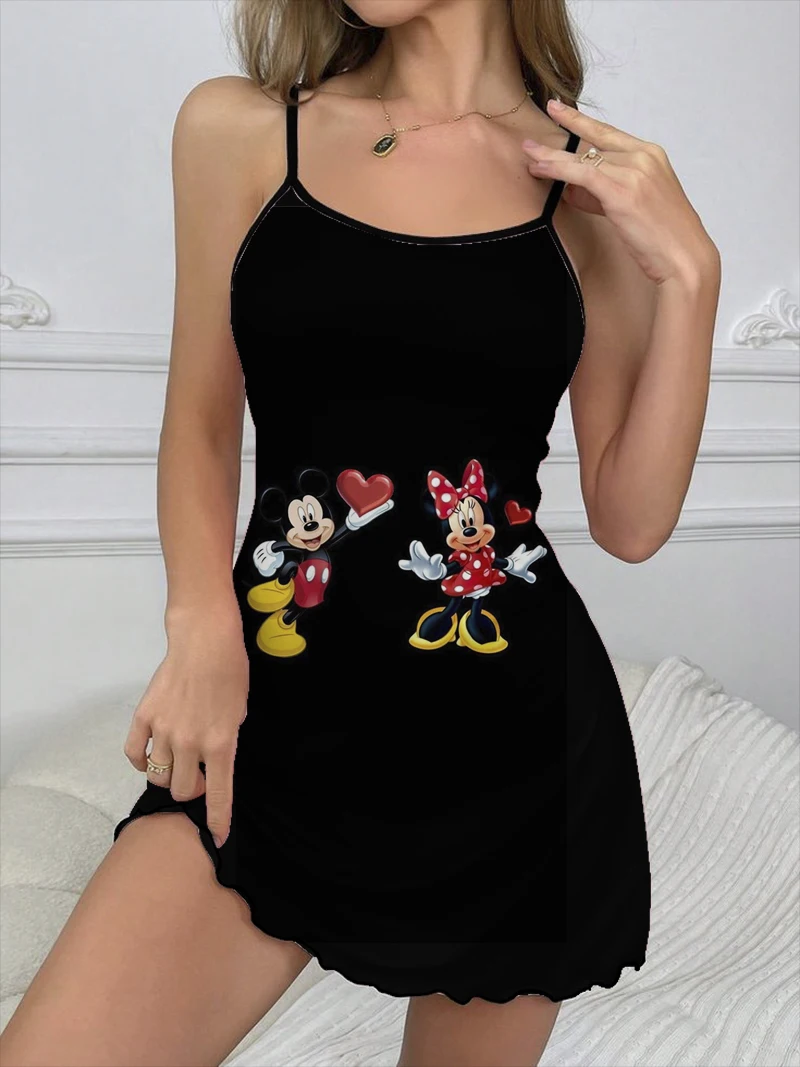 Sexy Dress Lettuce Trim Minnie Mouse Fashion Summer Dresses 2024 Crew Neck Disney Women's Elegant Chic Mini Trim Neck Slip Dress 6